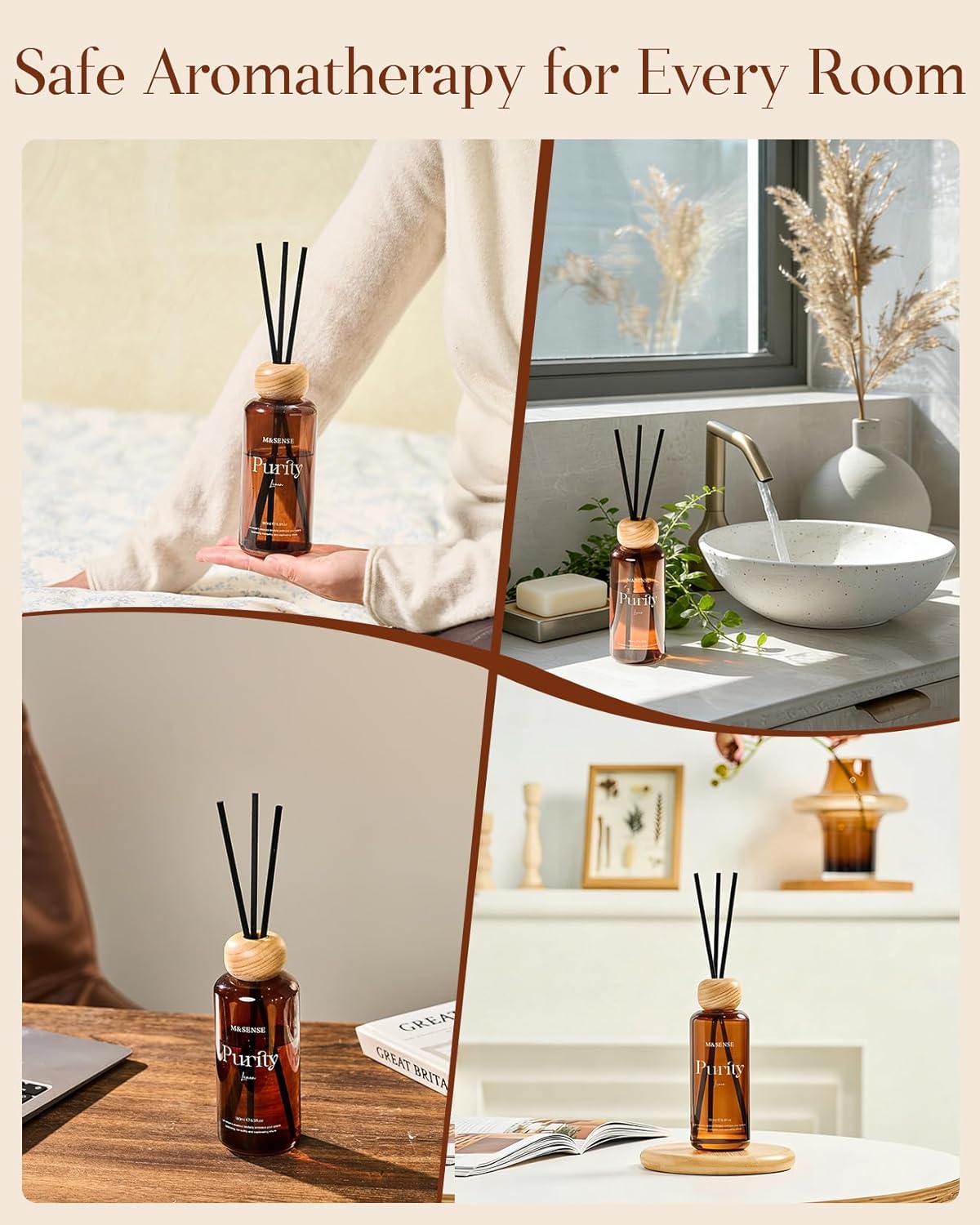 M&SENSE Orange Blossom Reed Diffuser: Upgraded Formula 6.3 fl oz Non-Toxic Aroma Set with Sticks, Long-Lasting Natural Essential Oil Gifts for Home, Bedroom
