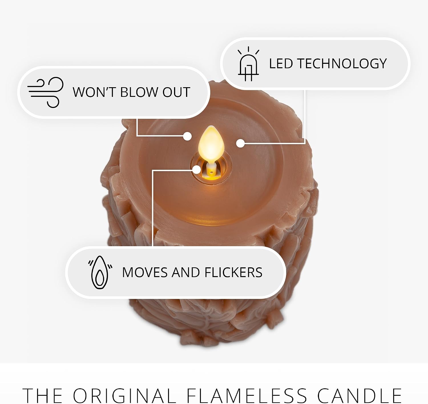 Luminara Flameless Caramel Cafe Embossed Leaves 3.5" x 4.5" Pillar, Battery Operated & Timer Function, Fall Decorations Indoor Candle Moving Flickering Flame LED Light, Remote Ready (Sold Separately)