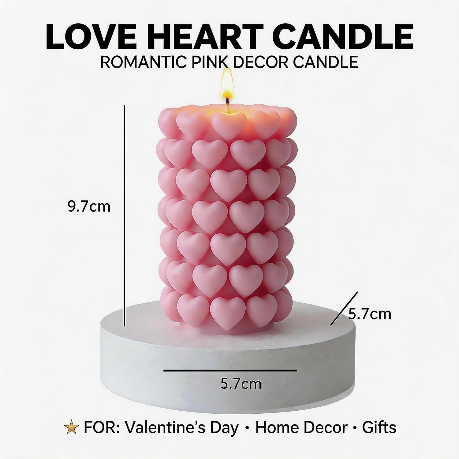 Pink Heart Shape Scented Candle,3D Love Heart Pillar Design,Natural Soy Wax Essential Oil Aroma Decorative Candle Gift for Her, Romantic Time Decor, Romantic & Aesthetic Spaces