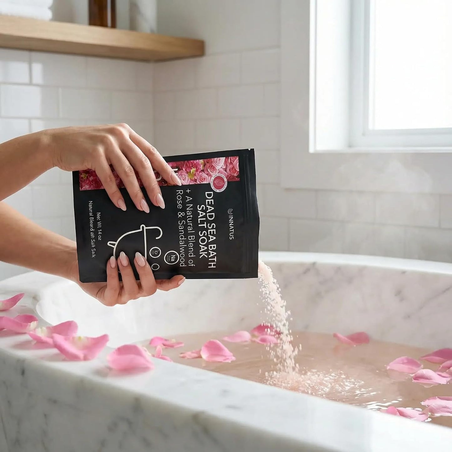 Dead Sea Soothing Bath Salt Soak with 21 Minerals – Relaxing, Detoxifying, and Nourishing for Skin – 14oz, Infused with Essential Oils – Rejuvenate Mind & Body. (Rose)