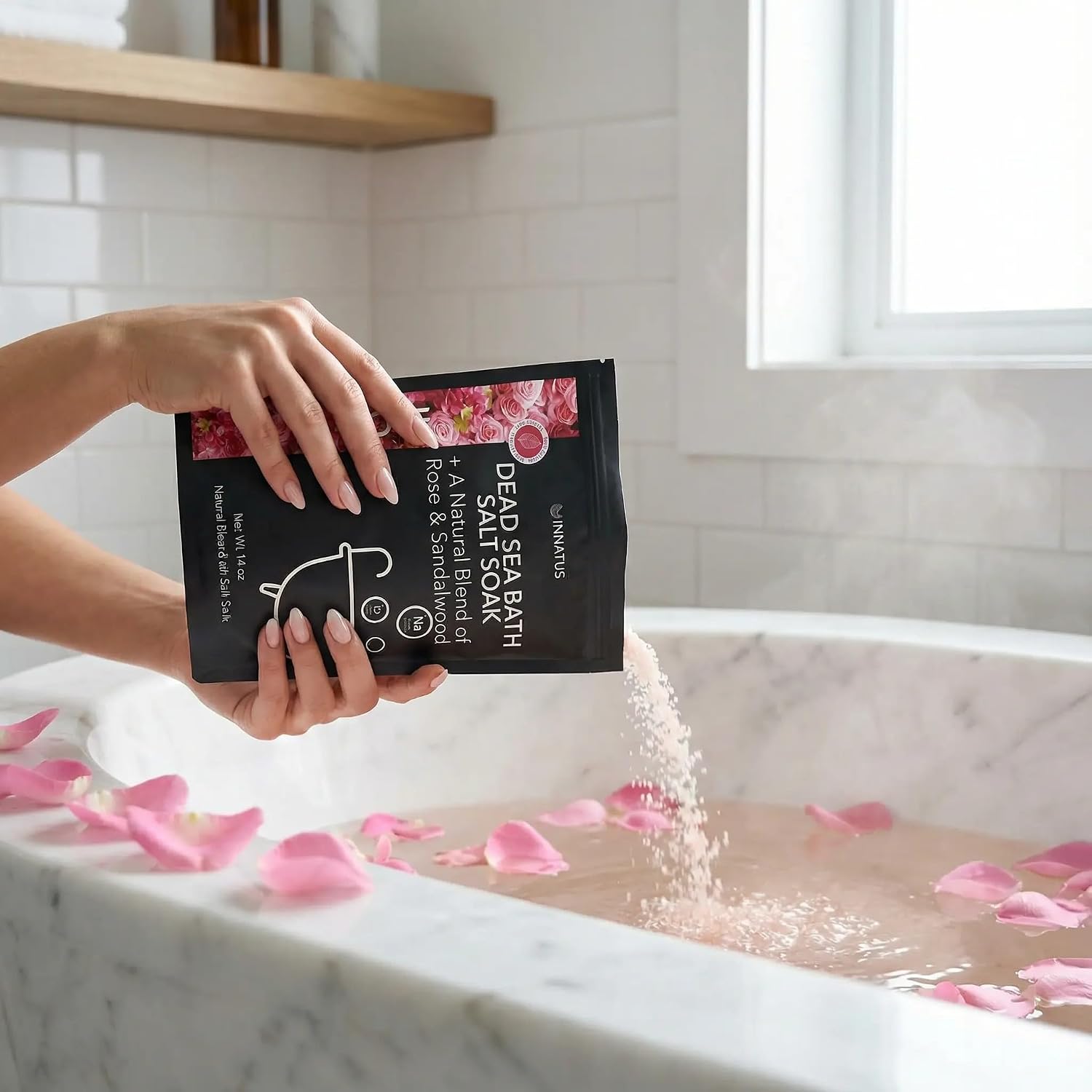 Dead Sea Soothing Bath Salt Soak with 21 Minerals – Relaxing, Detoxifying, and Nourishing for Skin – 14oz, Infused with Essential Oils – Rejuvenate Mind & Body. (Rose)