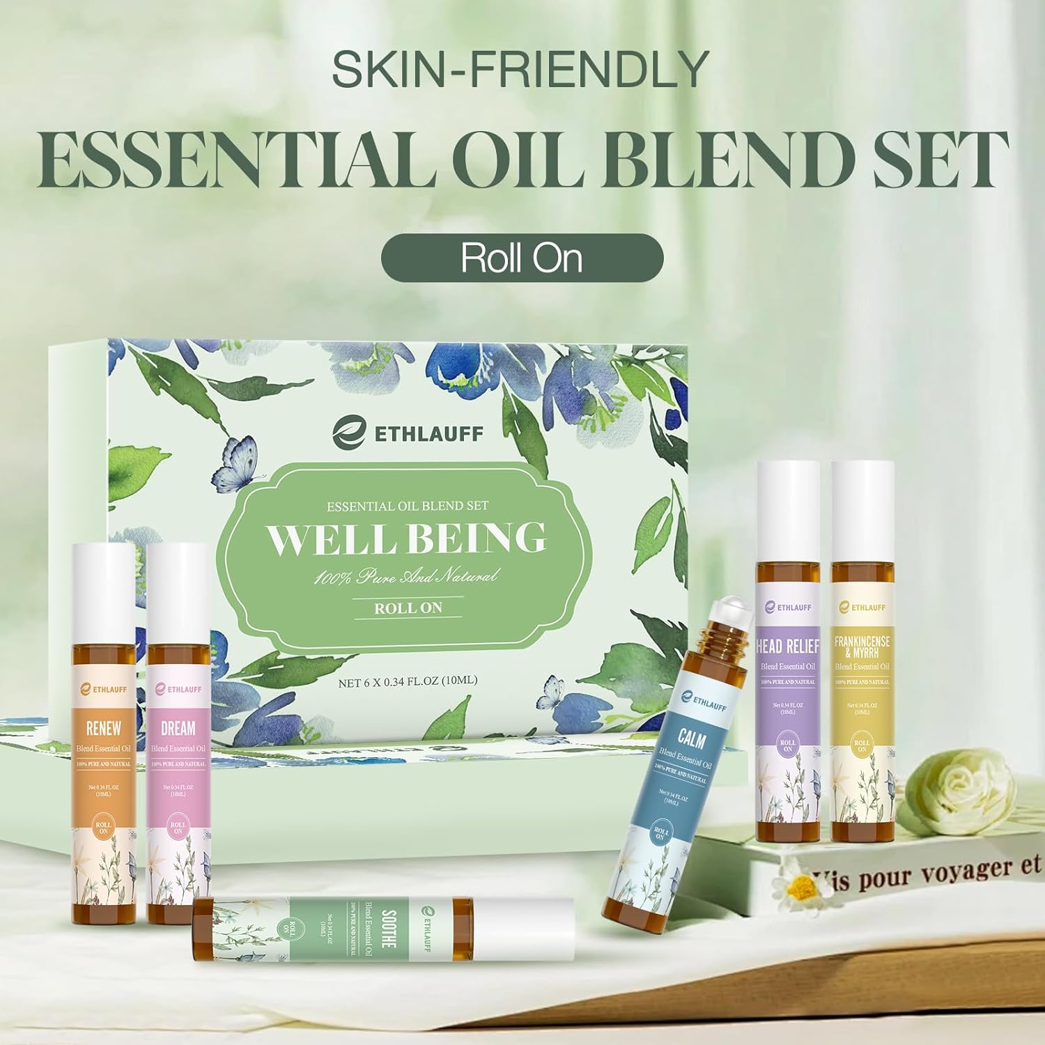 Essential Oils Roll On Set 12 Pack -(Calm, Renew, Soothe, Dream, Head Ease, Frankincense & Myrrh) Relaxation Self Care Gifts,Aromatherapy Oil with Roller Ball - Stress Relief Gifts for Women and Men