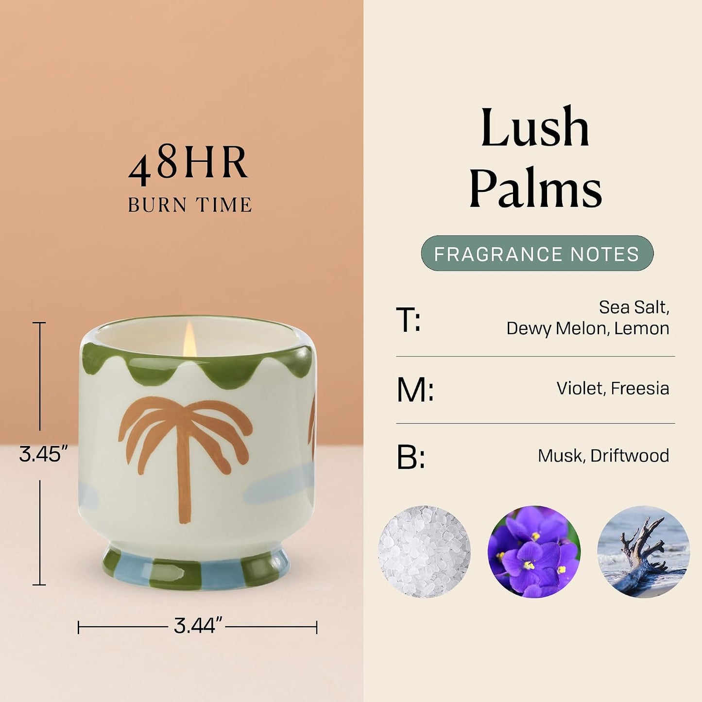 Paddywax Scented Candles Dopo Hand-Painted Ceramic Luxury Artisan Candle, 8-Ounce, Palm Tree - Lush Palms