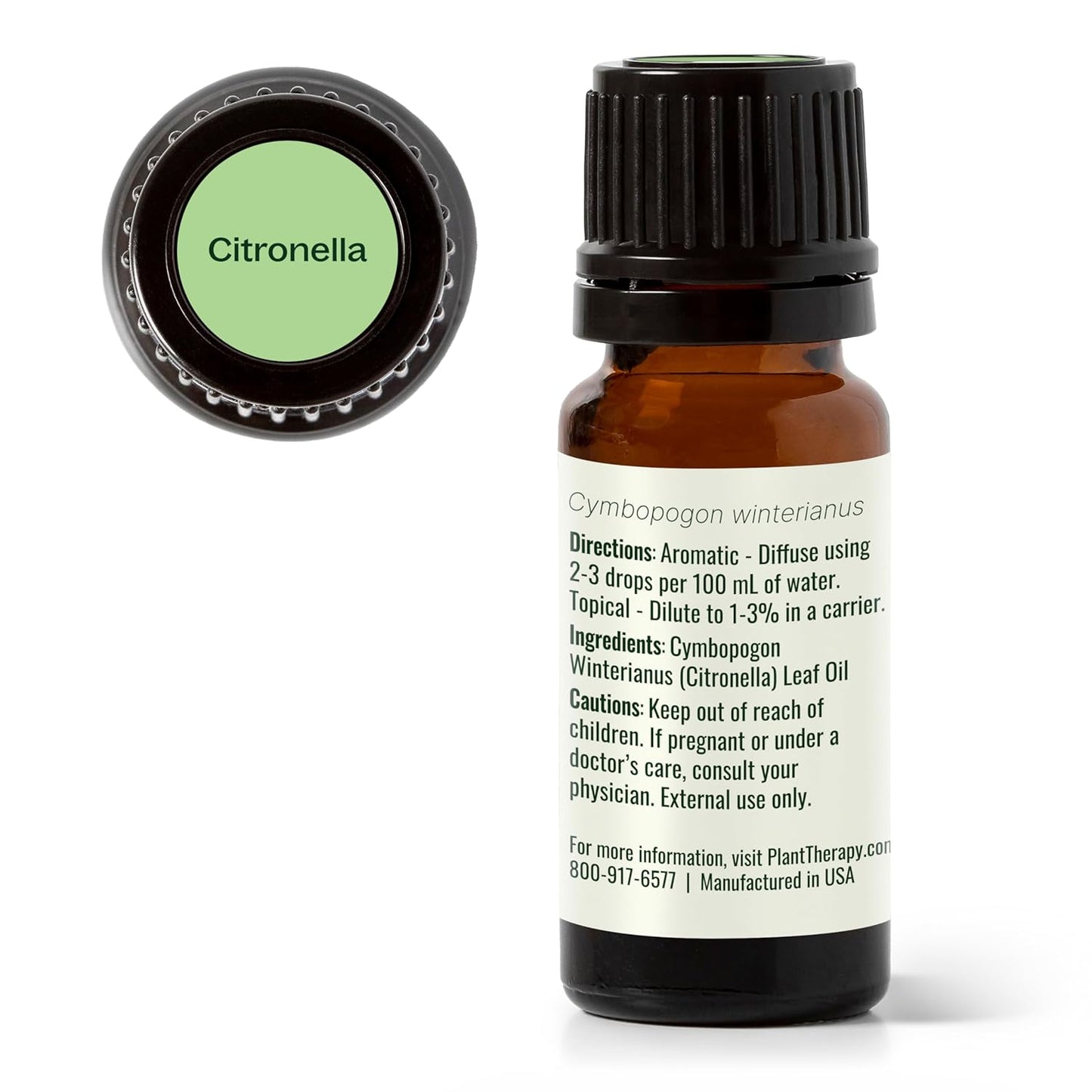 Plant Therapy Citronella Essential Oil 10 mL (1/3 oz) 100% Pure, Undiluted, Citronella Oil for Aromatherapy, Diffuser, Candle Making, Skin Care, Outdoors