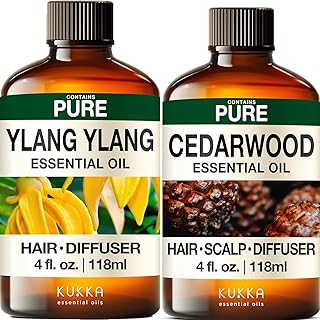 Ylang Ylang Essential Oil for Diffuser & Cedarwood Essential Oil for Hair Set - Aromatherapy Grade Essential Oils Set - 2x4 fl oz - Kukka
