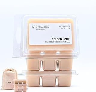 Hand-Poured Soy Wax Melts, Long Lasting Scented Cubes, 100% Natural Soy (Golden Hour: Grapefruit, Peach, Vanilla, 3-Pack with 6 Cubes Each)