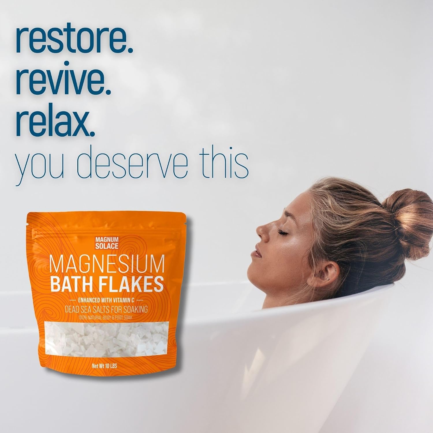 Magnesium Flakes for Bath - Magnesium Chloride Flakes - Dead Sea Salts for Soaking - Enhanced with Vitamin C Crystals, 3.0 LBS