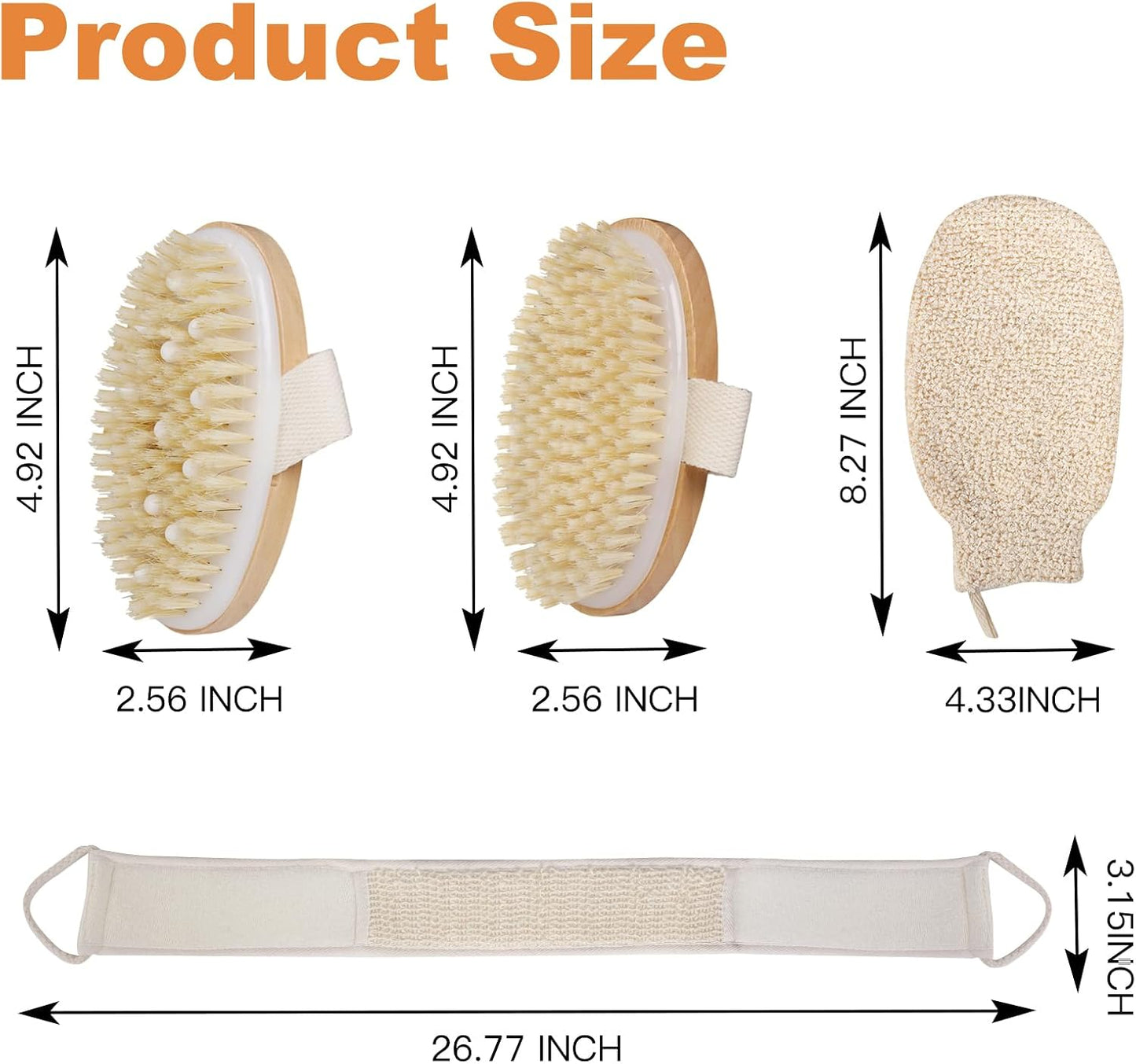 Dry Brushing Body Brush, Natural Boar Bristle, 4 Pack Set | Deep Cleansing | Shower Routine | Home Spa Experience | Self Care Essentials | Smooth Skin | Men & Women | Daily Use