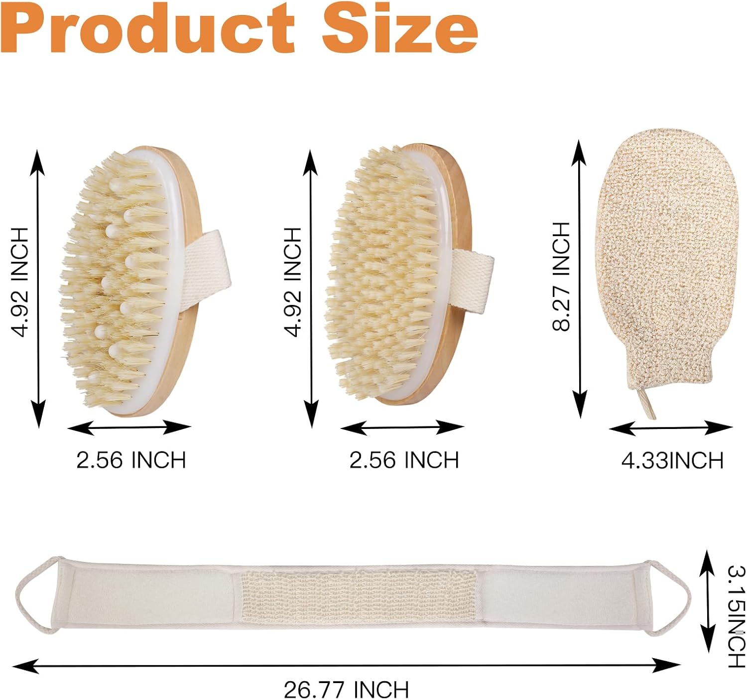 Dry Brushing Body Brush, Natural Boar Bristle, 4 Pack Set | Deep Cleansing | Shower Routine | Home Spa Experience | Self Care Essentials | Smooth Skin | Men & Women | Daily Use