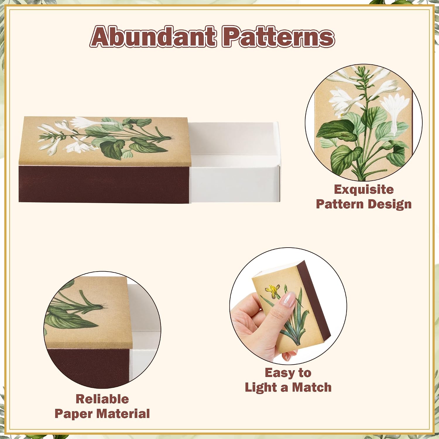 BUoonyer Plant Blank Matches Boxes - 60PCS Match Storage Containers with Double-Sided Striker, Plants Fireplace Matchbook Bulk Holder Decorative for Guests Gift Party Favor (No Matches Included)