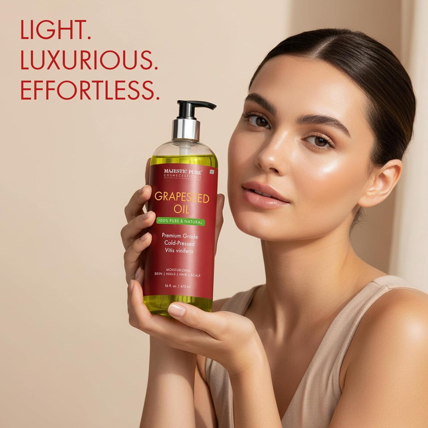Majestic Pure Grapeseed Oil - 100% Pure & Natural - Premium Grade, Cold-Pressed, Hexane-Free Carrier Oil for Skin, Hair and Body - Moisturizing Skin, Hair and Scalp - 16 Fl Oz