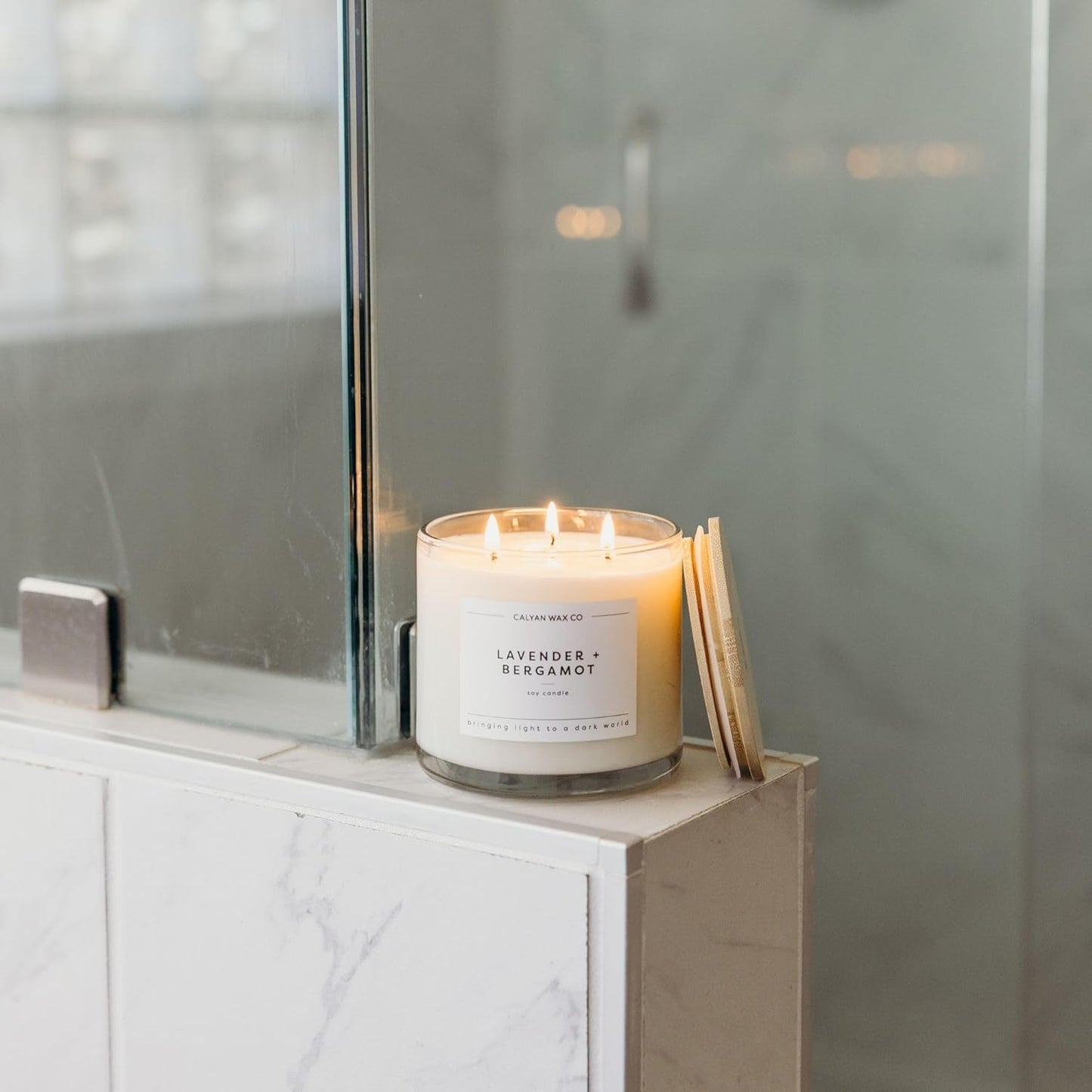 Calyan Wax Co. Lavender & Bergamot 3 Wick Scented Candle - 43 Hour Burn - Luxury 3 Wick Soy Candles - Soy Wax Candles - Long Lasting Large Glass Jar Candle for Home - 14.9oz