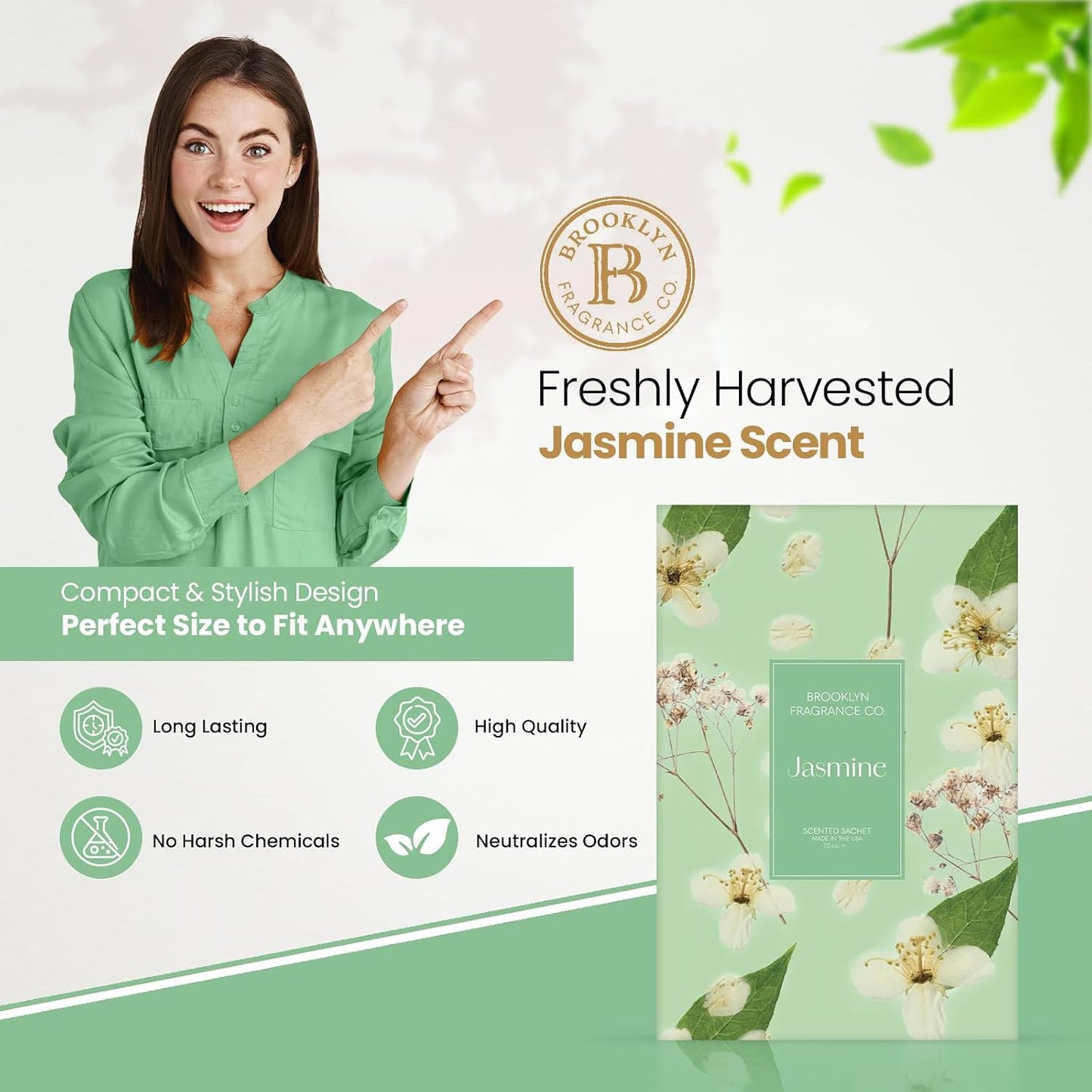 Brooklyn Fragrance Co. Spring Florals Sachet Bags – Jasmine Scented Pouches – Perfect Aroma for Drawers, Closets, Cars and Bathrooms – Long-Lasting Fresh Scent Sachets (6- Pack)