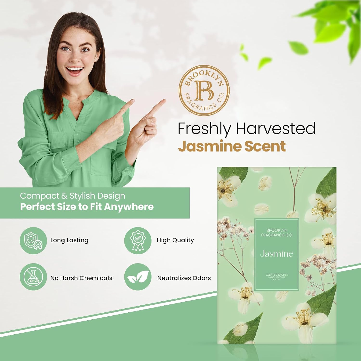 Brooklyn Fragrance Co. Spring Florals Sachet Bags – Jasmine Scented Pouches – Perfect Aroma for Drawers, Closets, Cars and Bathrooms – Long-Lasting Fresh Scent Sachets (6- Pack)