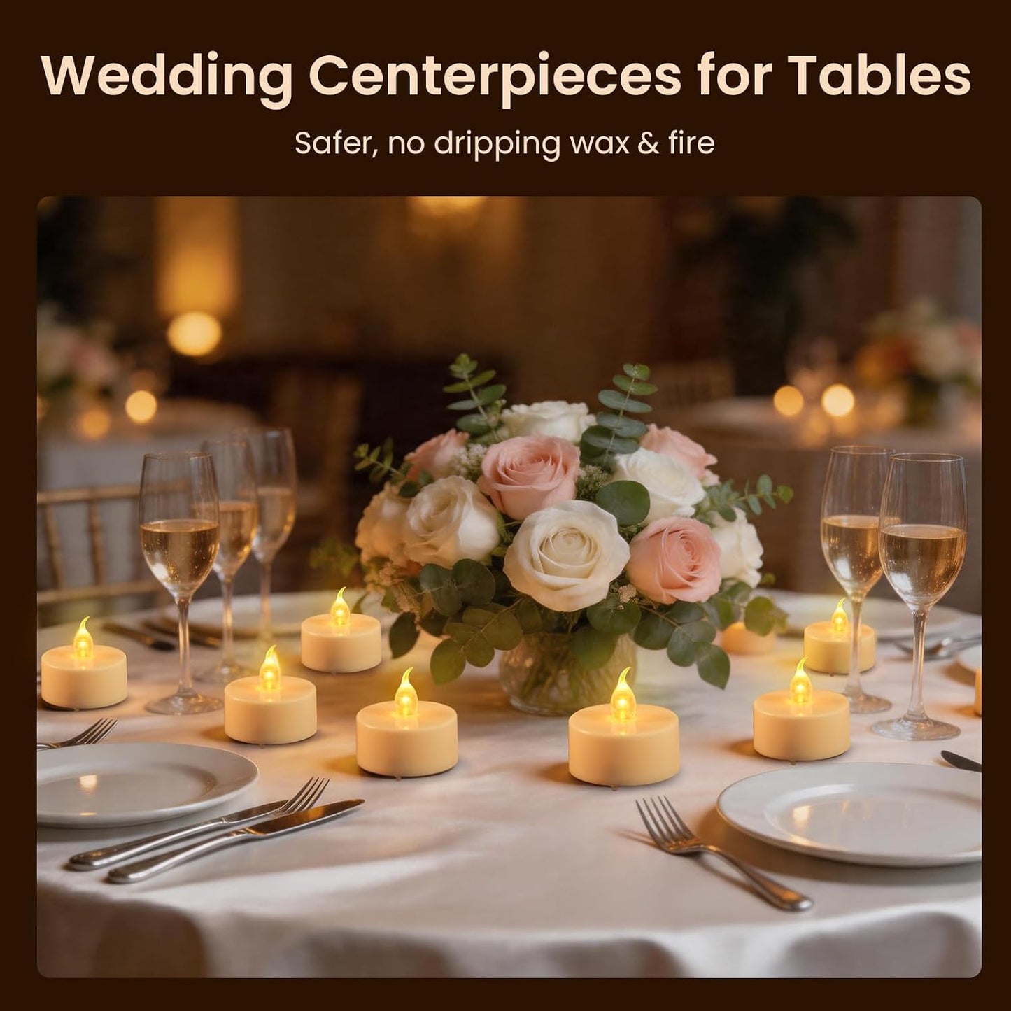 JOSU 24PCS Flameless Tea Lights Candles with Remote Timer, Led Battery Operated Electric Votive Candle for Wedding Centerpiece Table Decorations, Flickering Tealight Candles for Halloween Party Decor