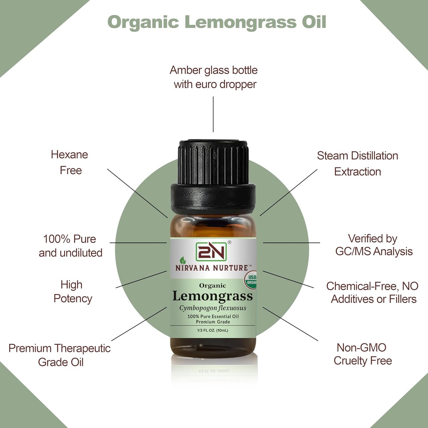 Lemongrass Essential Oil, USDA Certified Organic, 100% Pure Undiluted, Aromatherapy Oil for Diffuser, Hair & Skin Care