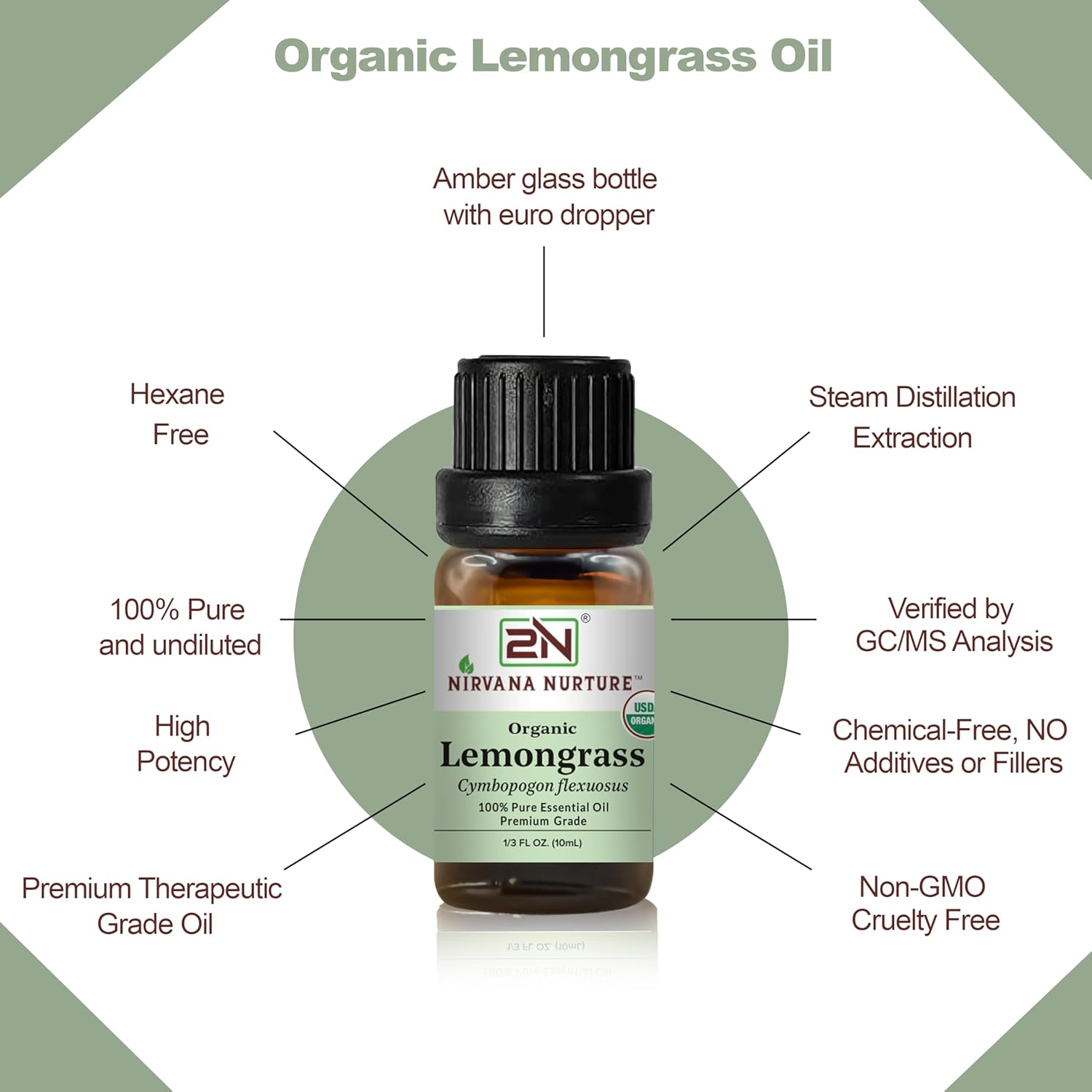Lemongrass Essential Oil, USDA Certified Organic, 100% Pure Undiluted, Aromatherapy Oil for Diffuser, Hair & Skin Care
