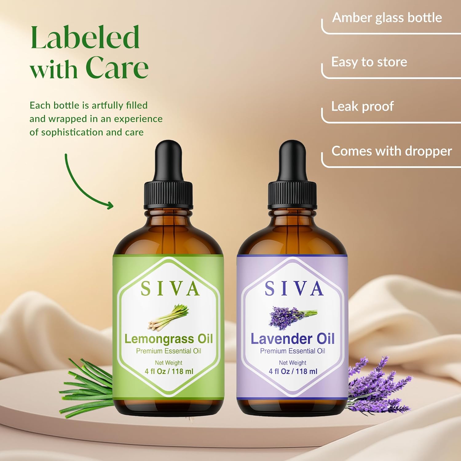 Siva Lemongrass and Lavender Essential Oil 4oz Bundle Super Saver Combo – Premium Grade Value Set for Aromatherapy, Skincare and Haircare