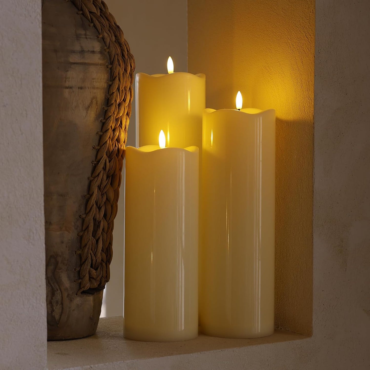 4" x10" Outdoor Flameless Candles Waterproof, Large Battery Operated Candles with Remote, Plastic Flickering LED Candles for Garden Patio Porch Home Party, Ivory 1Pack