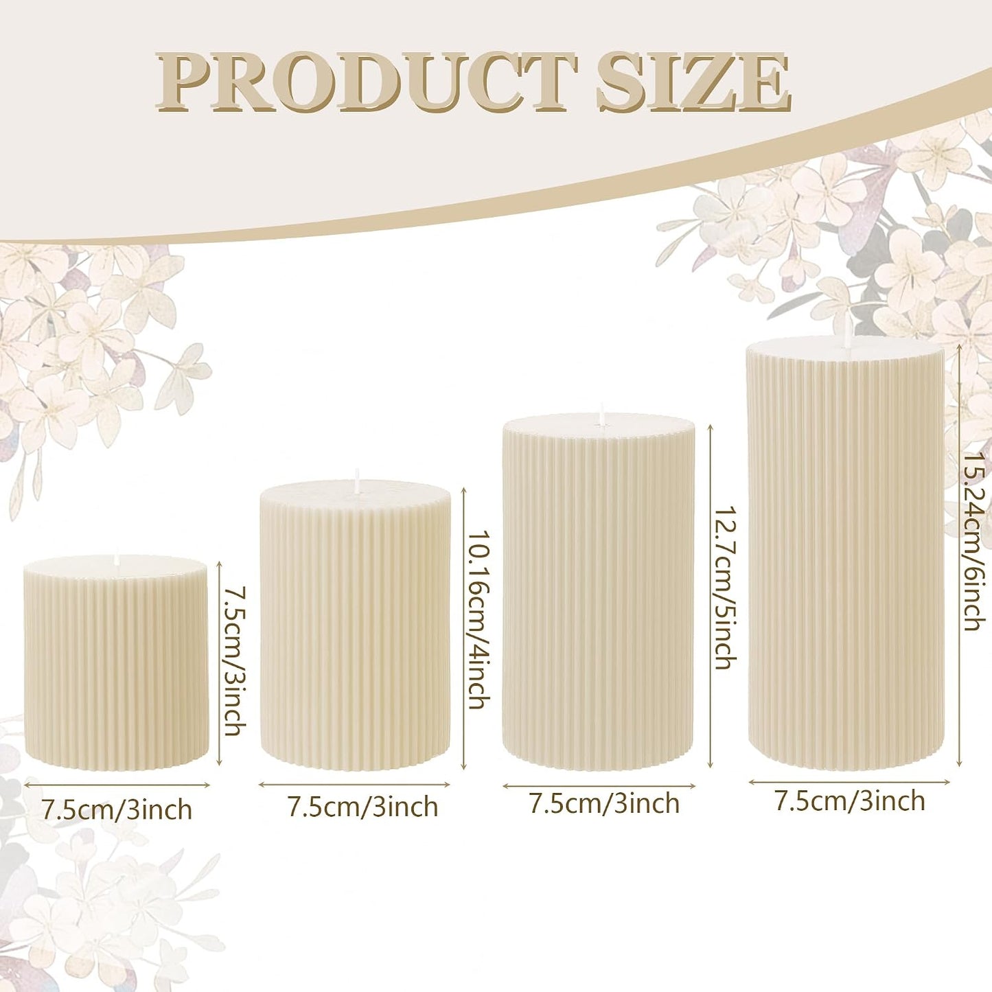 Pillar Candles Set of 4, Large Soy Wax Scented Pillar Candles Modern Home Decor for Bathroom Living Room, Ideal as Wedding, Parties, Spas, Dinner, Home Decoration, Church (Cream)
