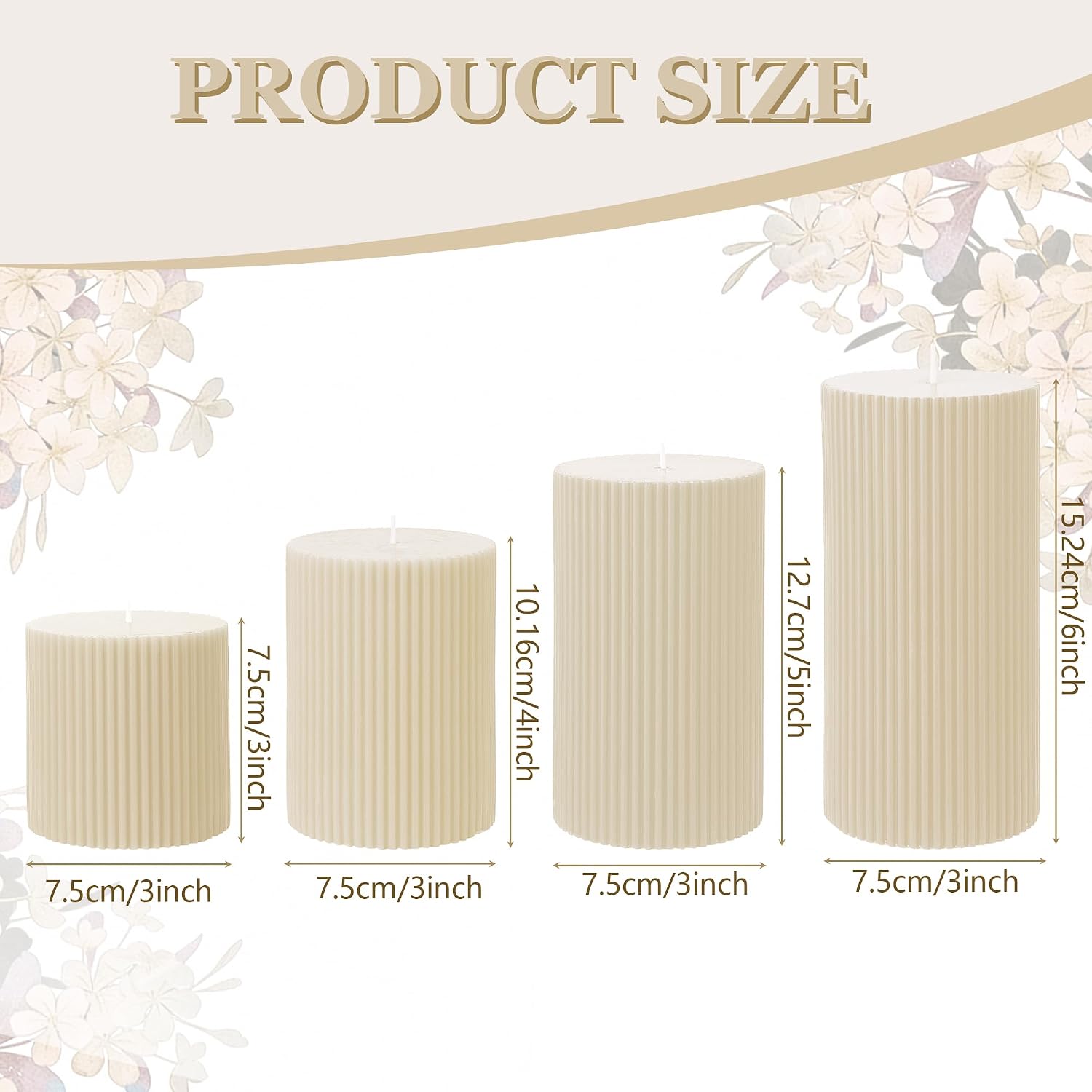 Pillar Candles Set of 4, Large Soy Wax Scented Pillar Candles Modern Home Decor for Bathroom Living Room, Ideal as Wedding, Parties, Spas, Dinner, Home Decoration, Church (Cream)
