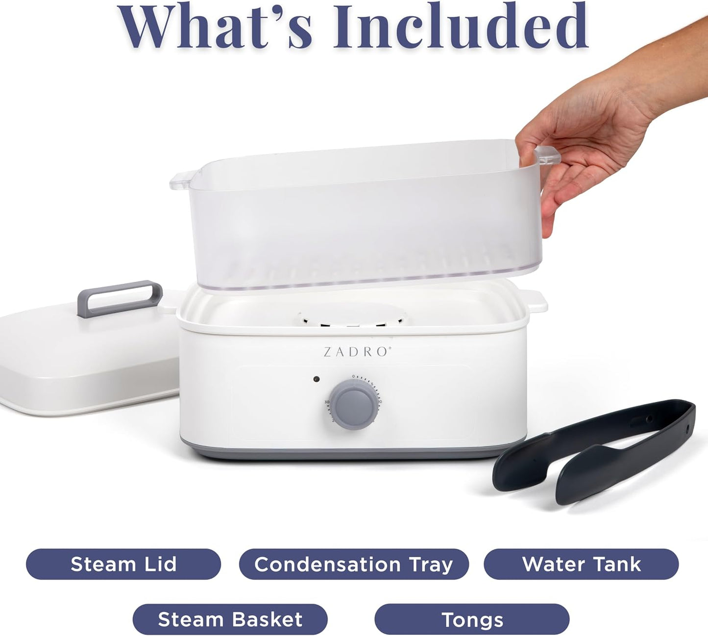 Zadro Towel Steamer with Tongs, 850W Heater, 8L Tray, 1.7L Tank, 30-min Timer for Facials, Manicures, Pedicures, Shaving (13"x12", 120V/850W, 8L, White/Gray)