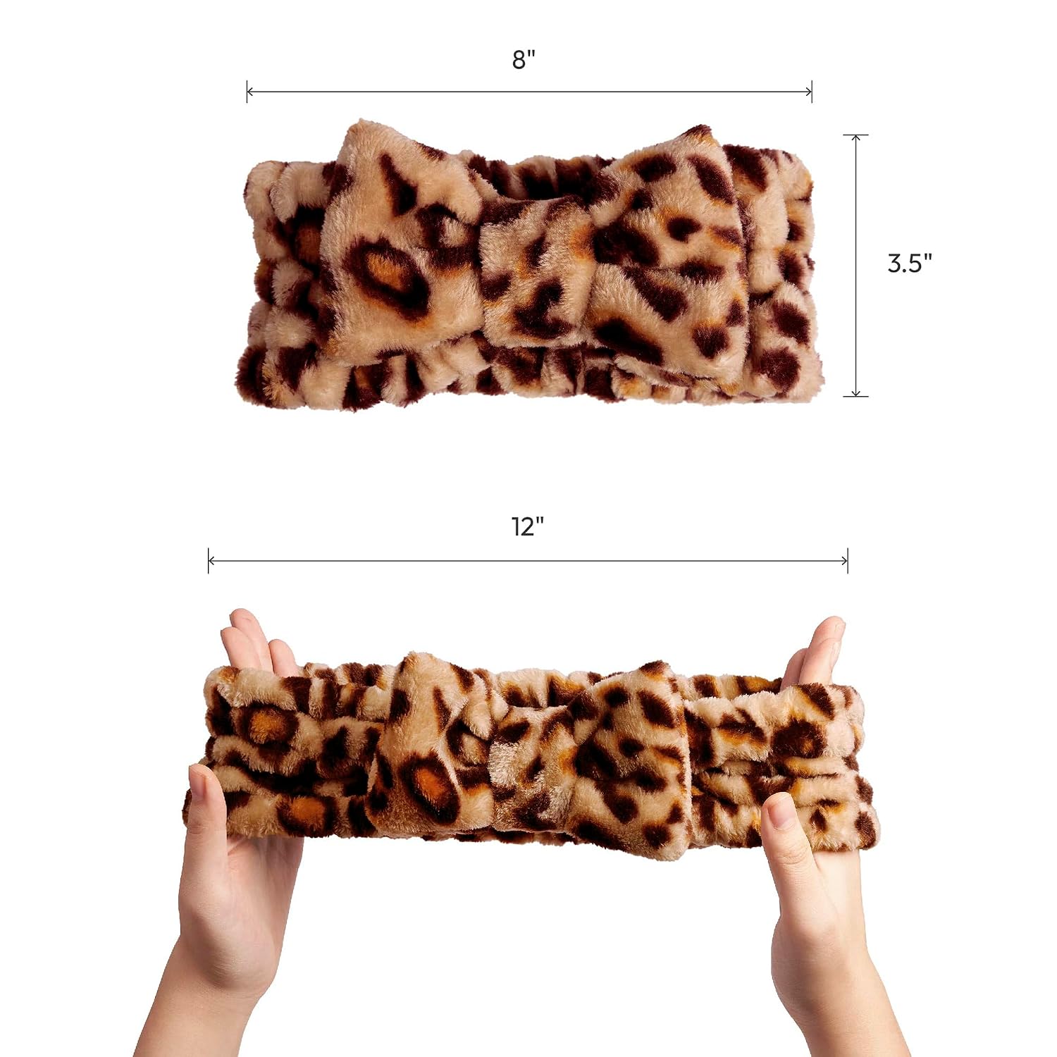 Red by Kiss Spa Headband for Washing Face Facial Makeup Bow Head Band Soft Plush Fleece Stretchy Head Wraps for Women Shower Bath Washing Face Mask (LEOPARD)