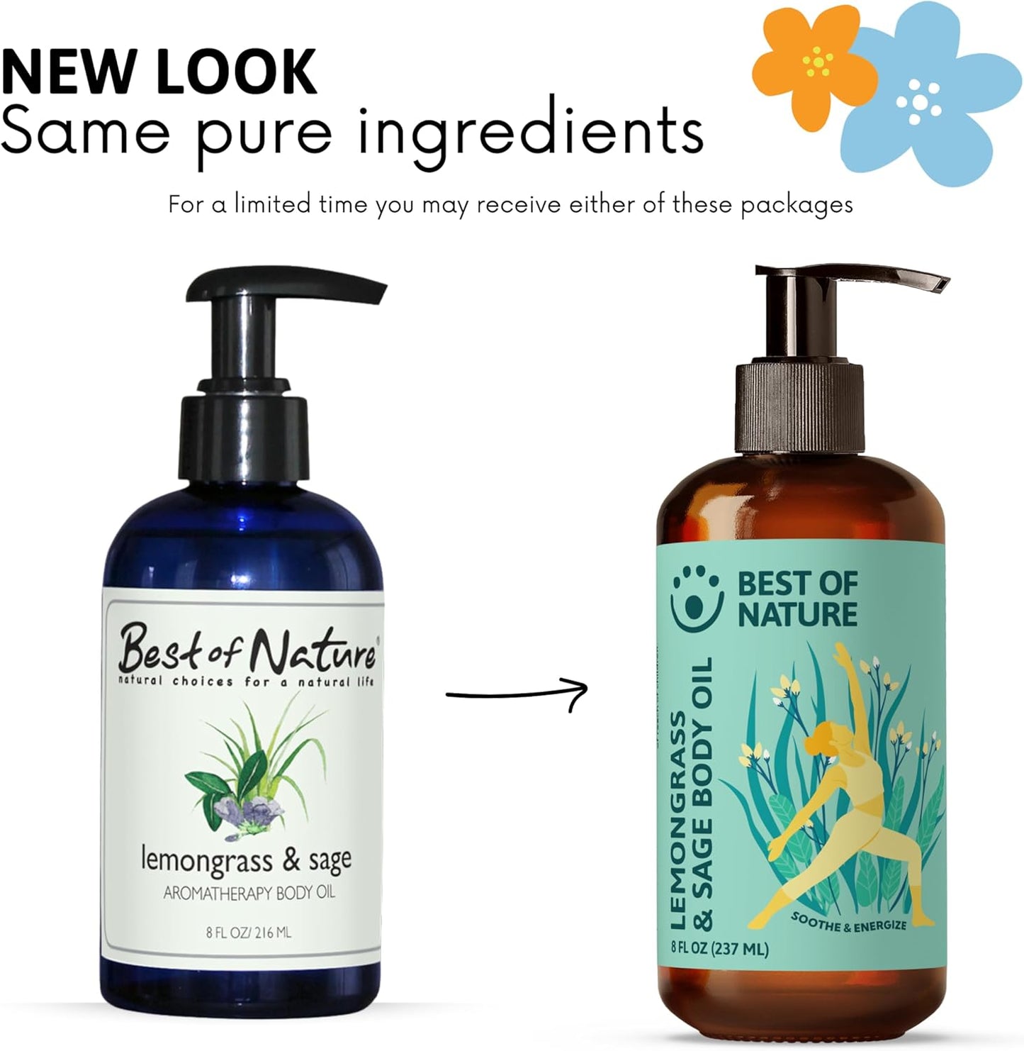 Best of Nature Lemongrass & Sage Aromatherapy Massage Oil – Non-Greasy Body Oil for Skin, Face & Massage – Uplifting Essential Oil Blend – 8 fl oz