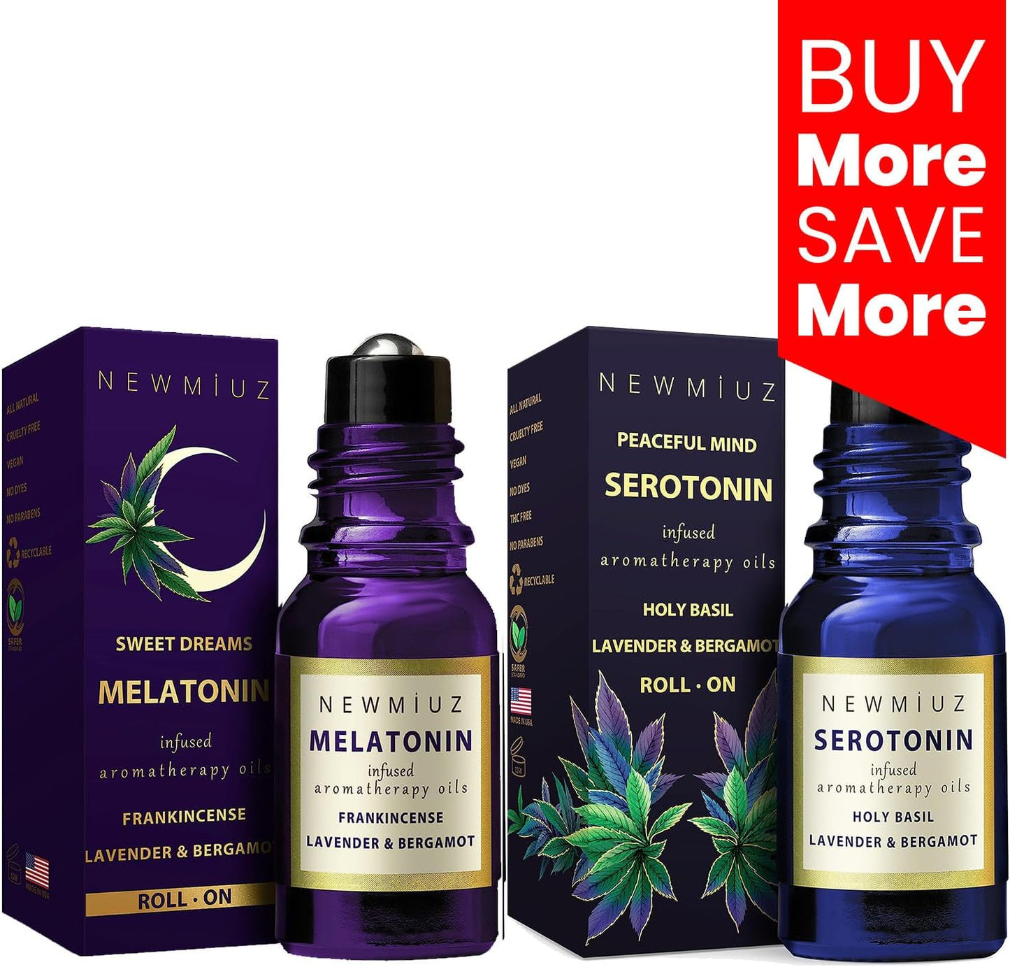 Destress Roller Holy Basil Lavender and Bergamot & Deep Sleep Melatonin Lavender Bergamot Frankincense Pack of 2