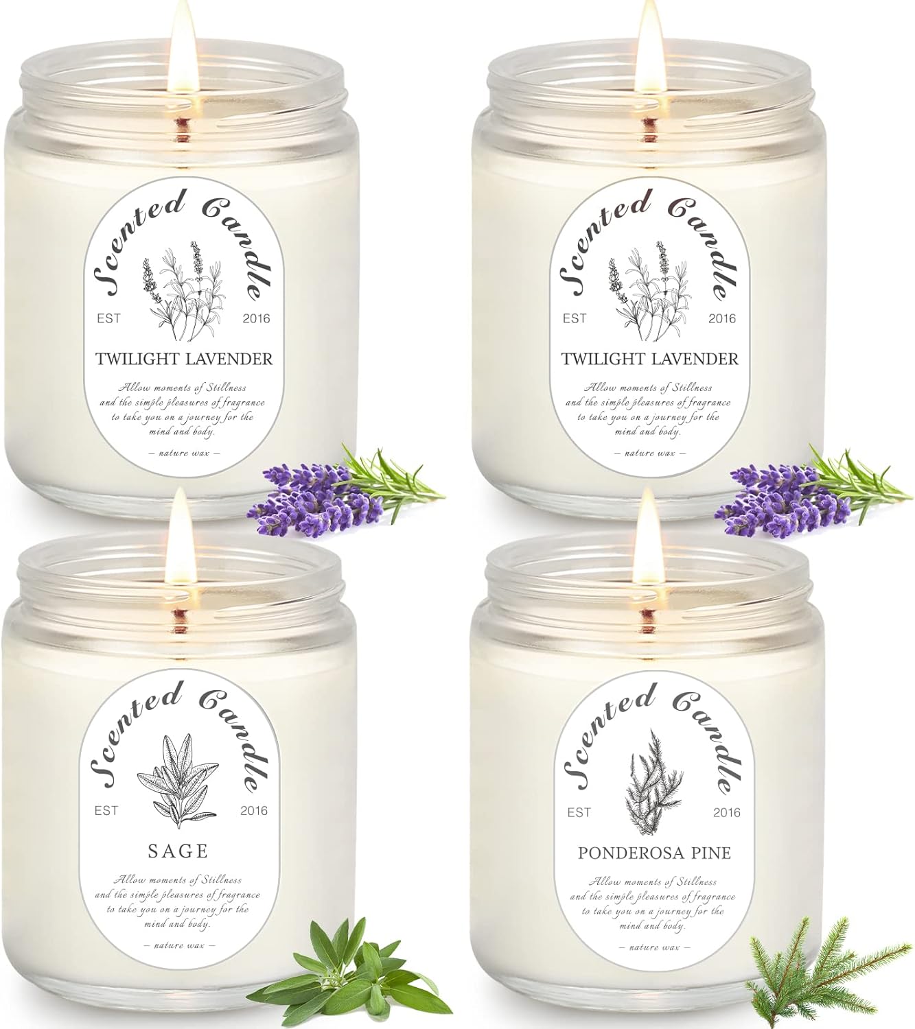 Scented Candle Gift Set, 4 Pack Soy Wax Scented Candles for Home – Lavender, Sage & Ponderosa Pine – Aromatherapy Candles for Relaxation, Stress Relief & Gifts for Women