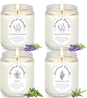 Scented Candle Gift Set, 4 Pack Soy Wax Scented Candles for Home – Lavender, Sage & Ponderosa Pine – Aromatherapy Candles for Relaxation, Stress Relief & Gifts for Women