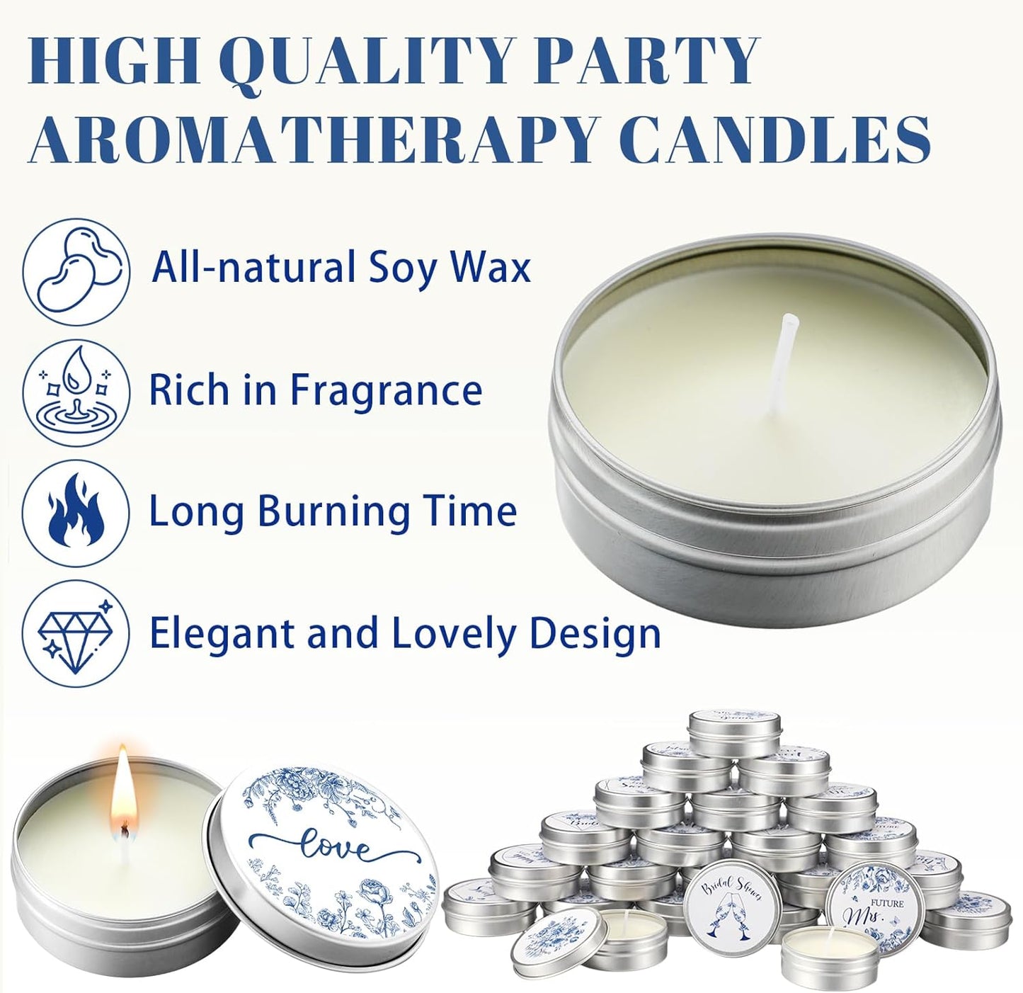 Treela 24 Pcs Something Blue Before I Do Candles Favors Lavender Scented Candle Tins with Lids Floral Candle Gift Favors for Something Blue Bridal Shower Bachelorette Engagement Wedding Party