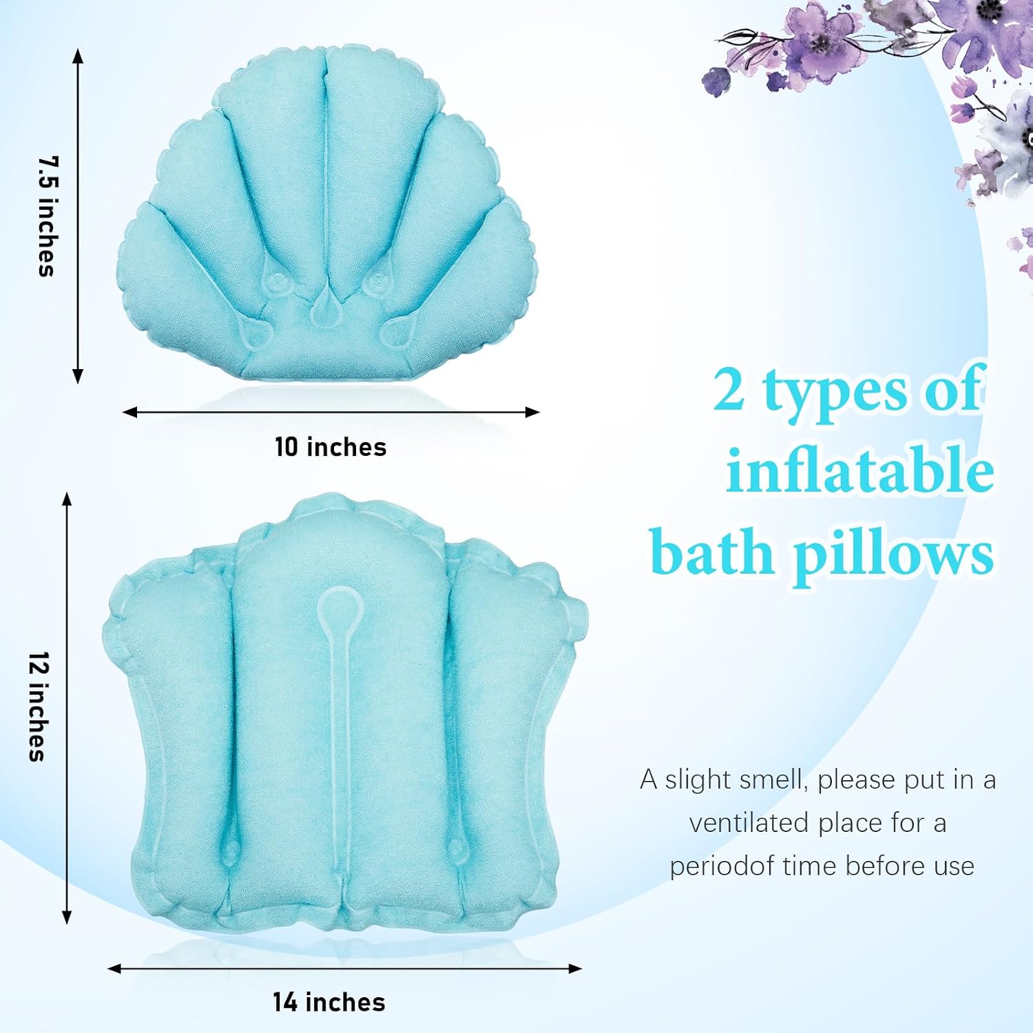 Jetec 2 Pcs Inflatable Bath Pillow with Suction Cup Terry Cloth Covered Bath Pillow Shell Shape Bathtub Spa Pillows Comfortable Soft Cushion Neck Support Fits All Pool Bathroom Home Spa Hot Tub(Blue)