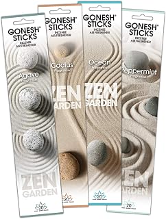 Gonesh Zen Garden Collection - Incense Sticks Variety Pack - Non-Toxic 10” Slow Burn Aromatic Sticks - Agave, Ocean, Cactus, Peppermint - 20 Sticks Each