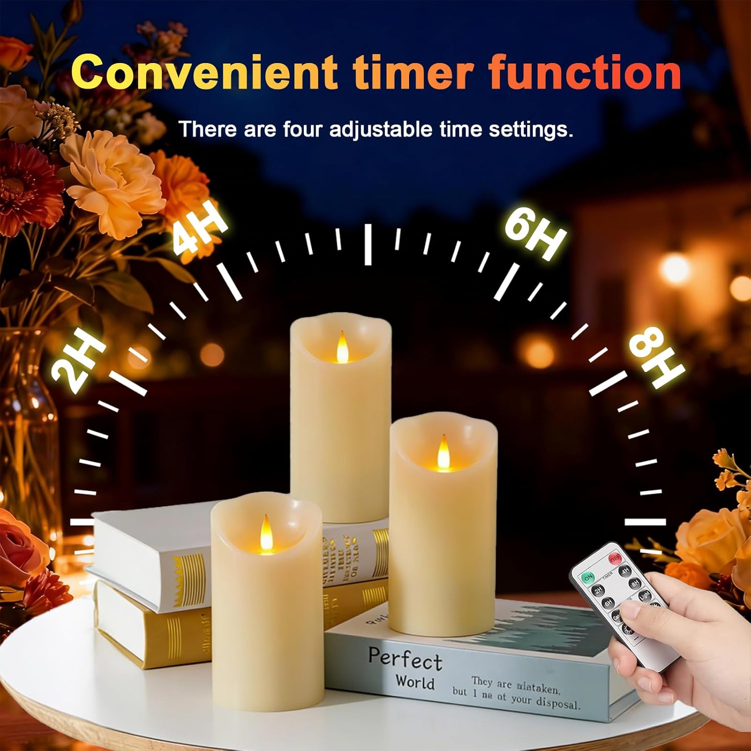 Autbye Rechargeable Flameless Candle, Realistic 3D Flickering Warm Flame, LED Candle with Remote Control & Timer for Holiday, Wedding, Patio and Home Decoration