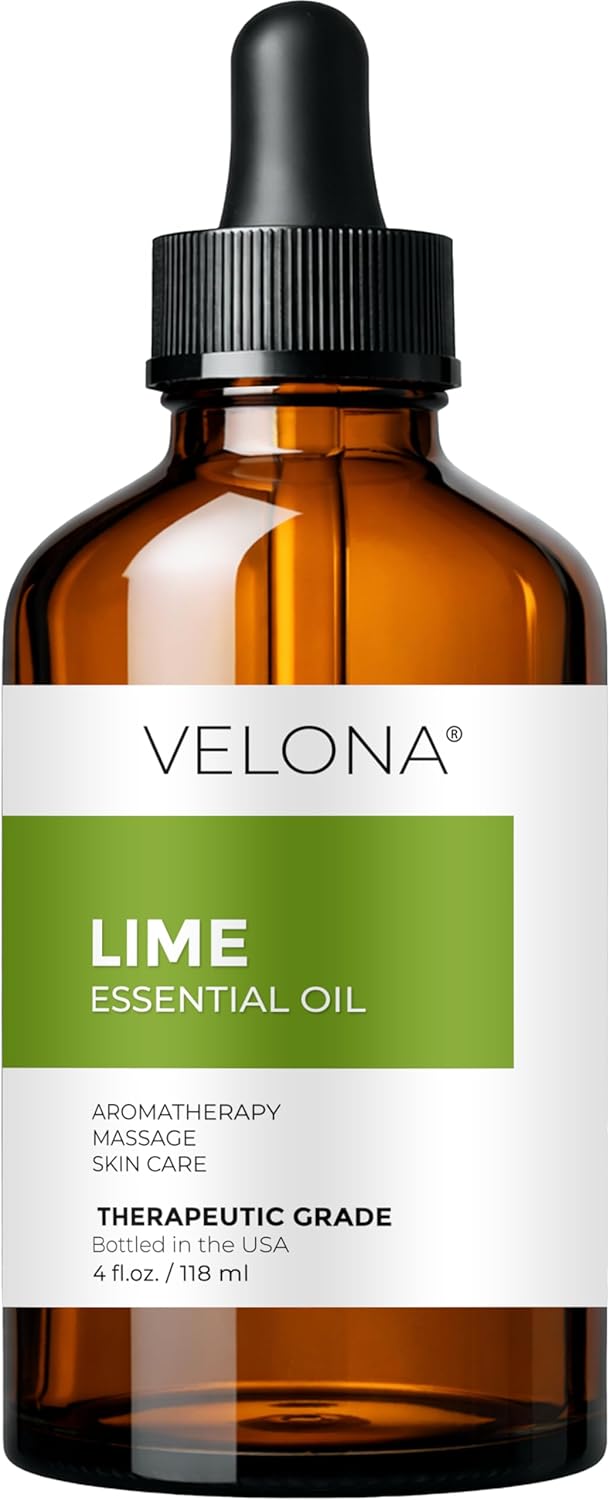 Lime Essential Oil by Velona - 4 Fl Oz | Therapeutic Grade 100% Pure and Natural | for Aromatherapy Diffuser, Massage, Skincare, Haircare, Soapmaking | Undiluted and Multipurpose in Glass Bottle…