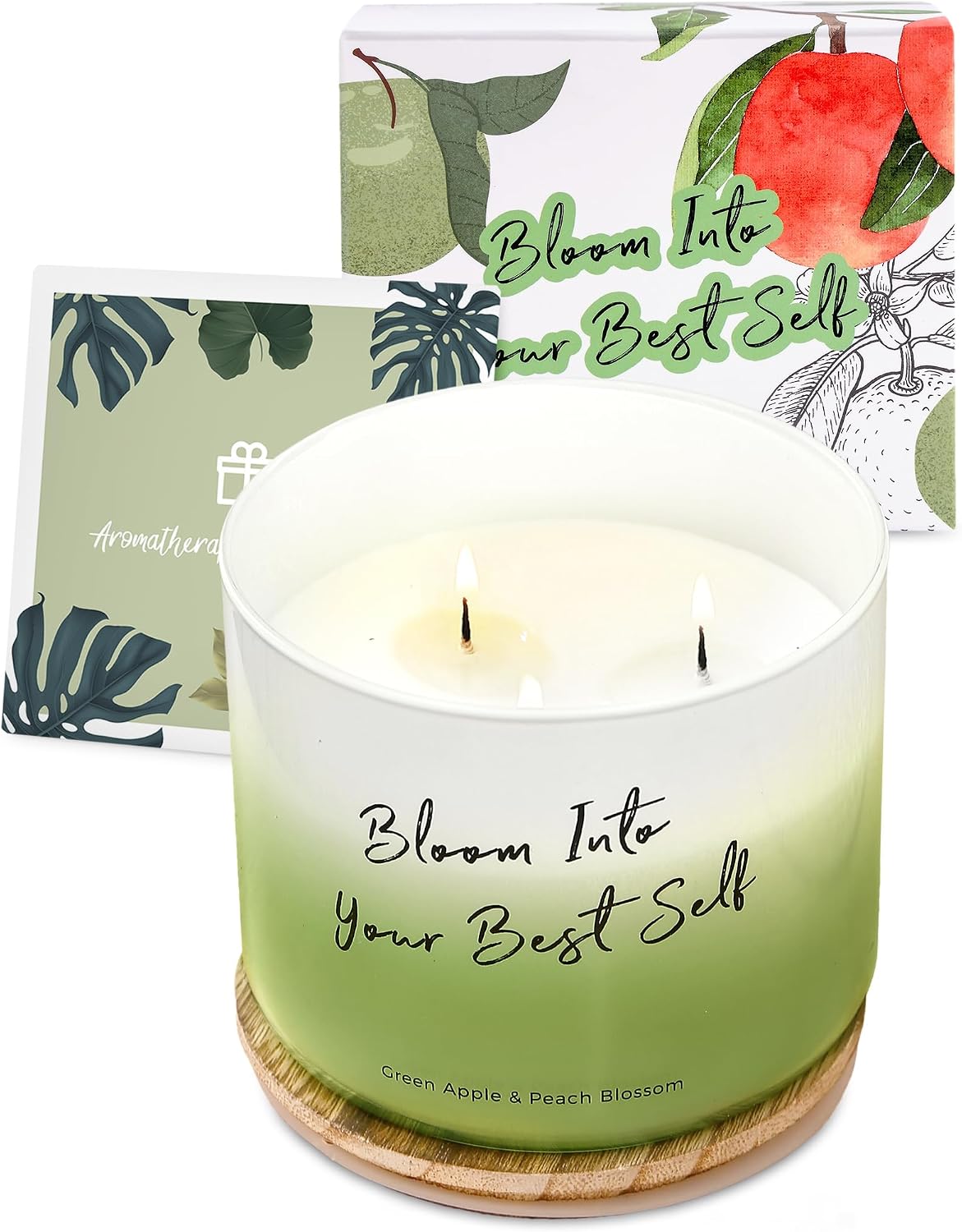 Green Apple Peach Blossom Scented Soy Candle | Large 3 Wick Candle for Home, 15.8 oz | Fresh Fruity Aromatherapy Candle | Birthday, Graduation & Self-Care Gifts for Women | Candles for Women & Men