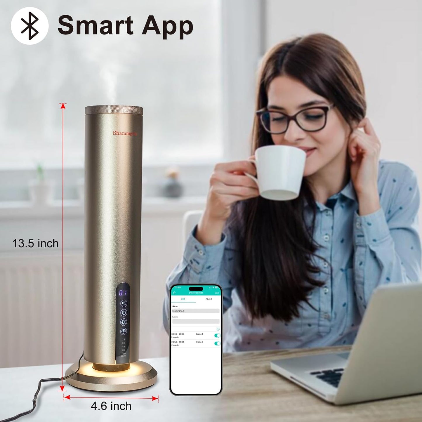 Waterless Hotel Scent Diffuser Waterless Essential Oil Aromatherapy Diffuser with Timer, 1500 Sq Ft Coverage Fit for Home, Office, Large Space, Bedroom & Spa-Champagne