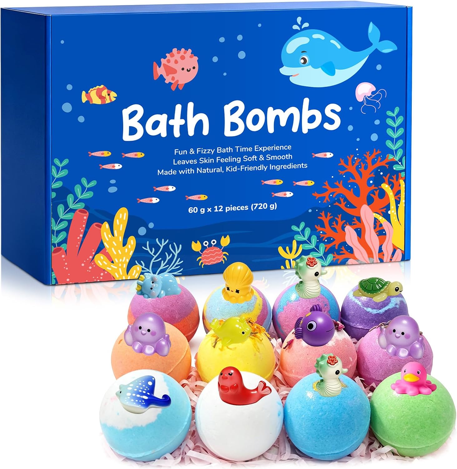 Kids Bath Bombs with Toys Inside, 12PCS Fizzy Bath Bombs for Kids, Fun Bath Time Experience, Natural Kid-Friendly Ingredients, Leaves Skin Soft & Smooth