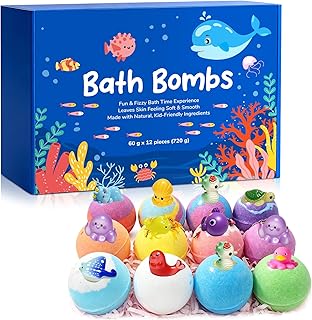 Kids Bath Bombs with Toys Inside, 12PCS Fizzy Bath Bombs for Kids, Fun Bath Time Experience, Natural Kid-Friendly Ingredients, Leaves Skin Soft & Smooth