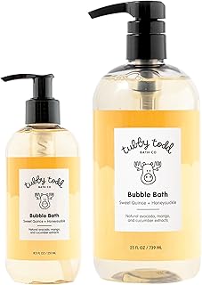 TUBBY TODD Bubble Bath for Kids, Toddlers & Babies - Hypoallergenic, Non-Irritating Sensitive Skin Bubble Bath - 2 Pack, 25 fl oz & 8 fl oz - Sweet Quince & Honeysuckle