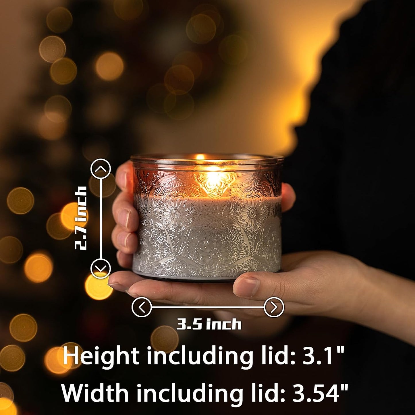 10 oz Gray Mandala Glass Candle Jars with Bamboo Lids, 9 Pack | Patented Embossed Design, Includes Wick Centering Devices & Warning Labels, Multiple Color Options