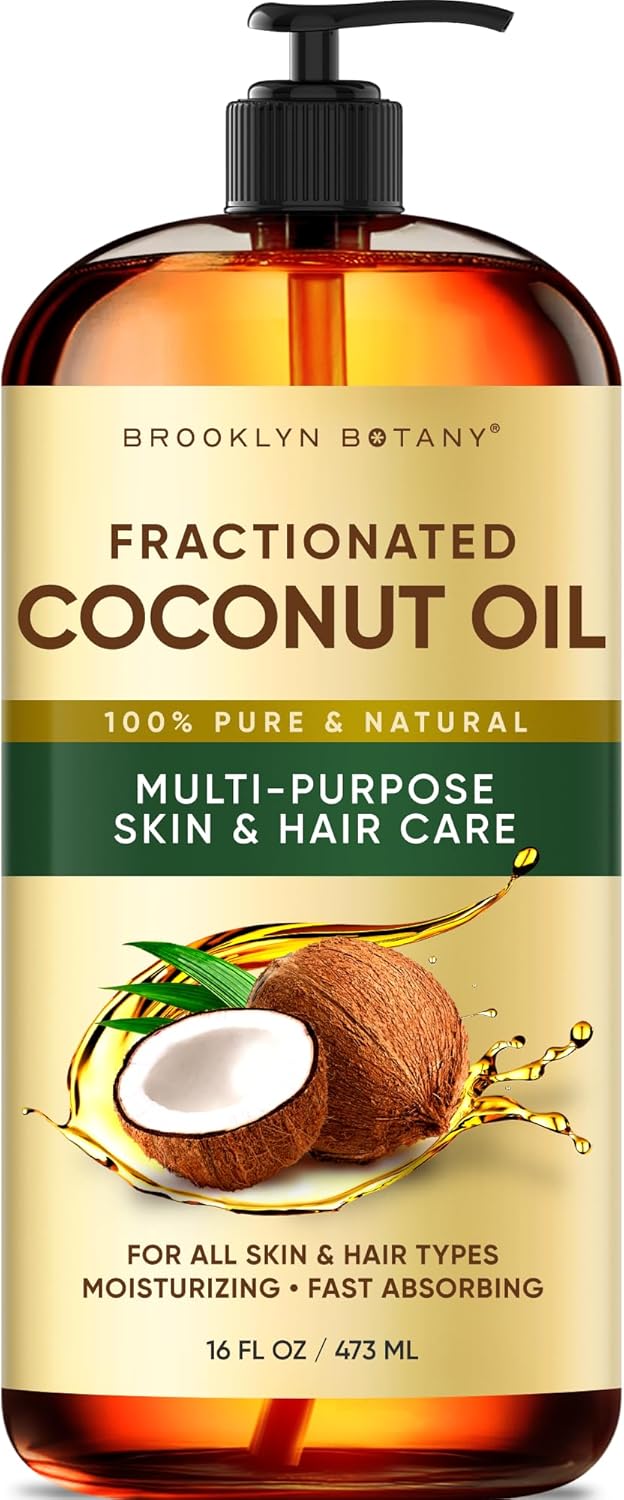 Brooklyn Botany Fractionated Coconut Oil | 16 Fl Oz | Hair | Face | Body | 100% Pure and Natural | Carrier Oil | Aromatherapy | Massage | Ayurvedic Hair Care | Hexane-Free