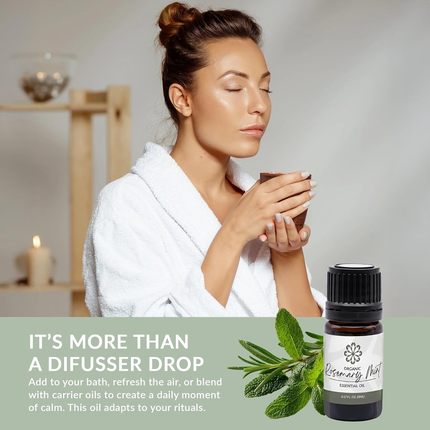Essence Rosemary Mint Essential Oil, 5 ml | Aromatherapy Oil for Diffusers & Personal Use | Natural Fragrance for Relaxation, Clarity & Wellness | Made in USA | Herbal & Refreshing Scent