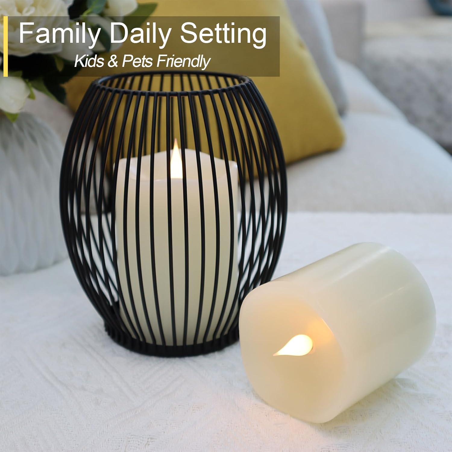TECHLONG Flameless Candles Battery Operated with Timer, 3D Moving Flame Flickering, Last 600+ Hours Battery Candles, 3" x 4" Ivory Real Wax Electric LED Candle for Wedding Party Decorations