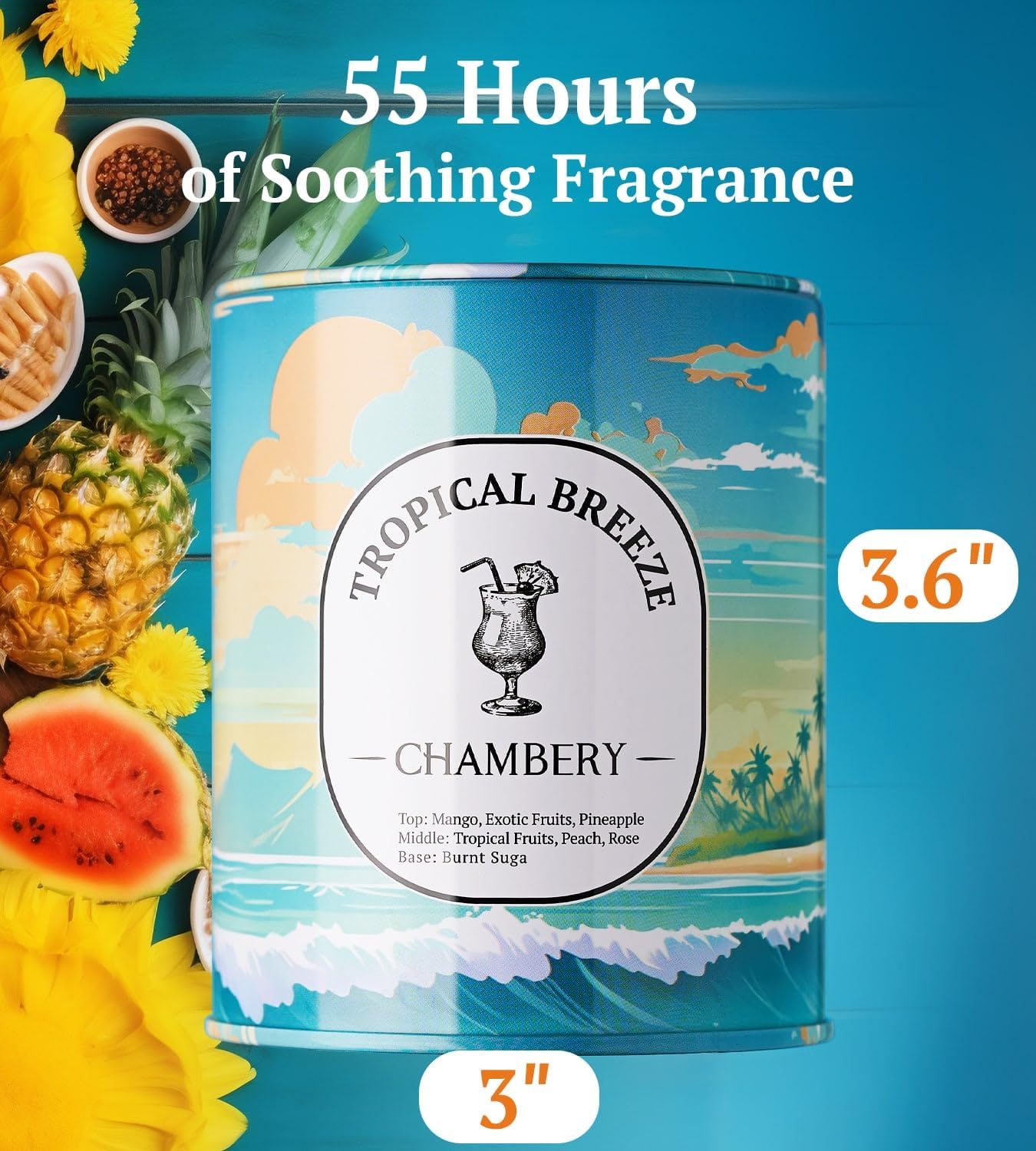 Tropical Breeze Candle 9.17oz | Serene British Virgin Islands Scene in Premium Tin | Lively Fruity Fragrance for Summer | Soy Wax with Lead-Free Cotton Wick | 55-Hour Burn