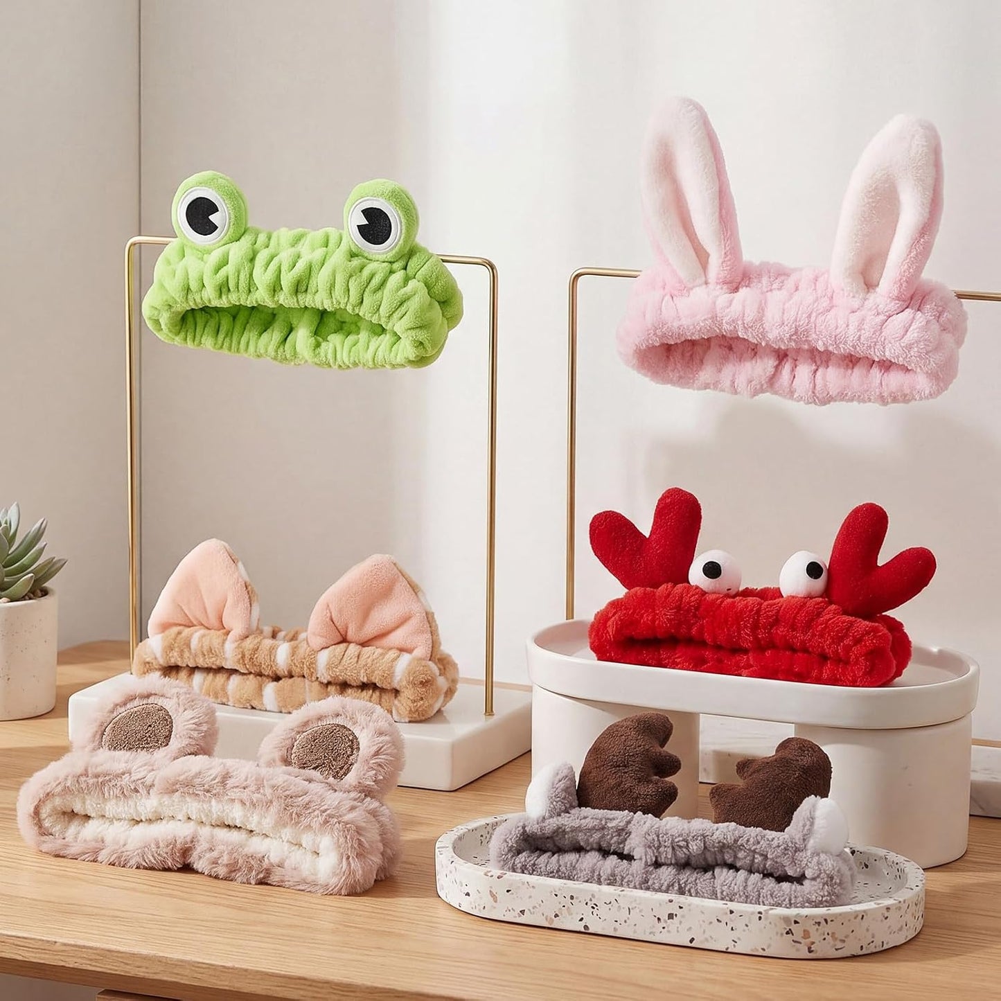 12 Pcs Animal Ear Face Wash Headbands Spa Cute Soft Headband for Washing Face Make up Hairband Fuzzy Frog Cat Ears Crab Snail Head Band Skincare Hair Accessories for Women