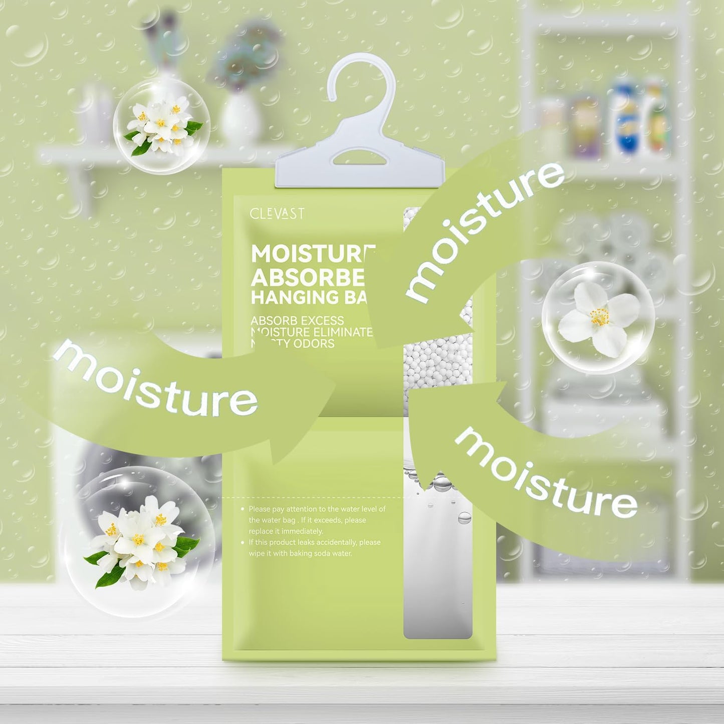 CLEVAST Moisture Absorbers Packets 10 Pack, Dehumidifier Bags for Closet, Scented Hanging Humidity Absorber in Wardrobes, Bedrooms, Bathrooms (Jasmine)