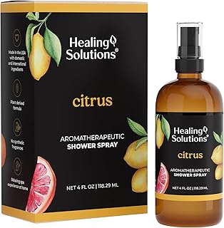 Healing Solutions Aromatherapy Shower Spray, Citrus, 4oz, Therapeutic Grade Essential Oils, Made in the USA, At Home Spa Experience (4oz, Citrus)