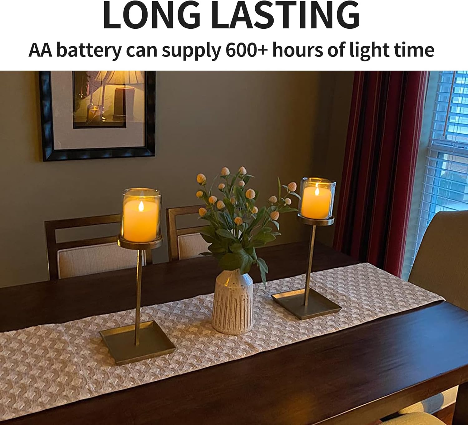 3x3 Flickering Flameless Candles Set of 2, 2AA Battery Life 600 Hours Battery Candles Flickering with Timer,3 inch Flameless Candles with Remote for Indoor/Outdoor, Ivory